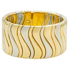 Vintage Marina B Two Toned Gold Wide Wave Cuff Bracelet