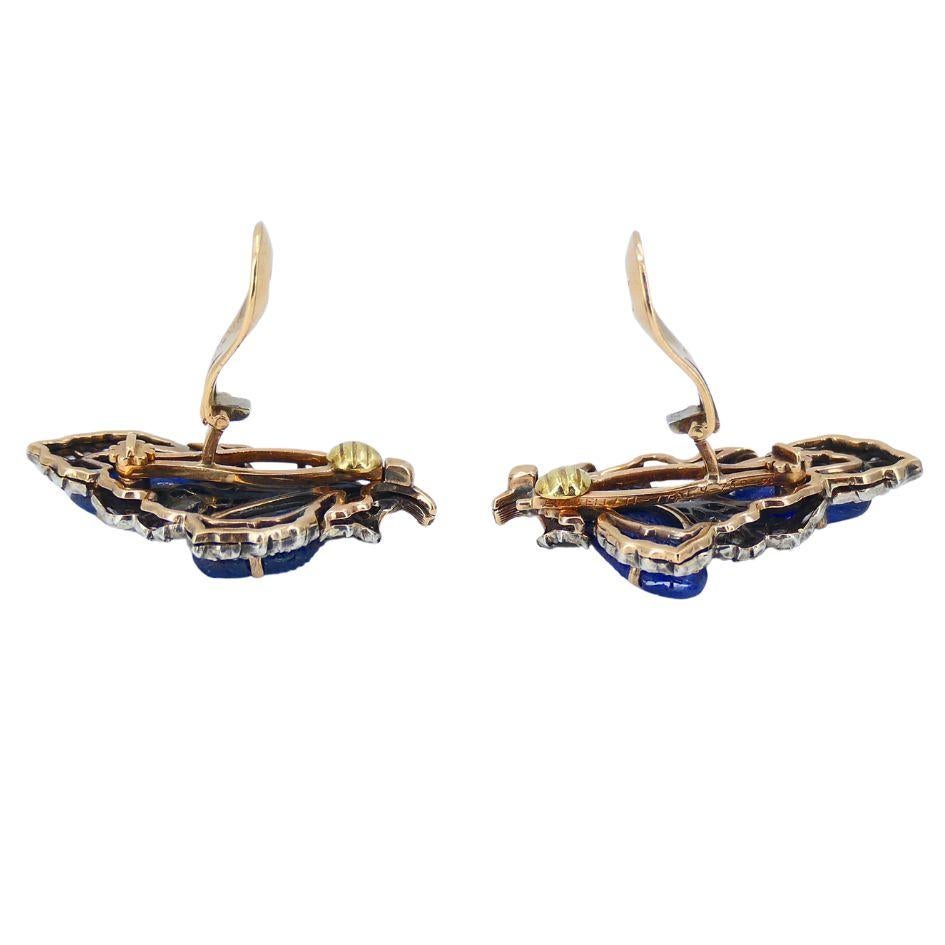 Vintage Mario Buccellati 18k Gold Silver Diamond Sapphire Clip Earrings For Sale 5