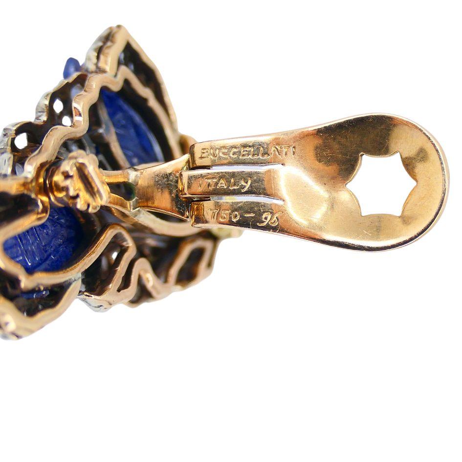 Vintage Mario Buccellati 18k Gold Silver Diamond Sapphire Clip Earrings For Sale 6