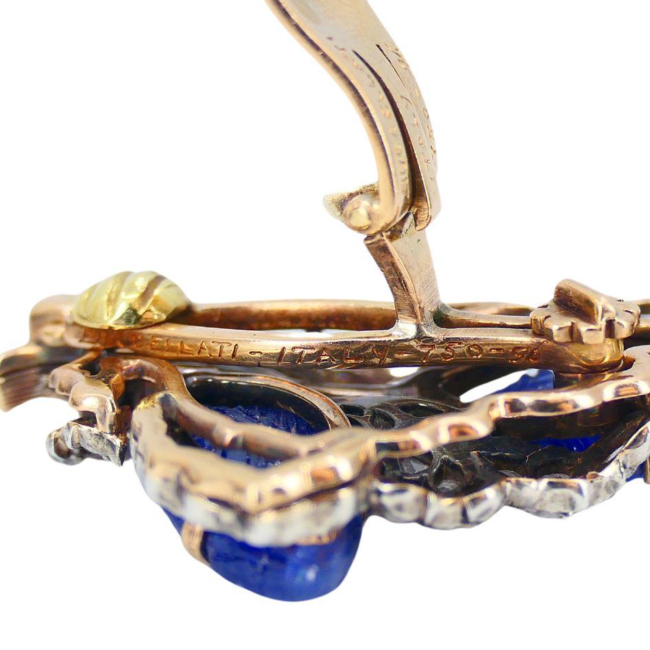 Vintage Mario Buccellati 18k Gold Silver Diamond Sapphire Clip Earrings For Sale 7