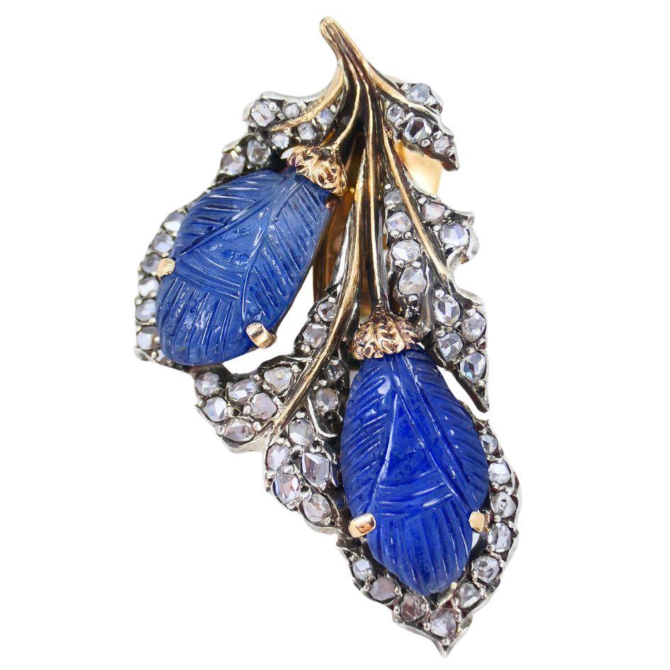 Women's Vintage Mario Buccellati 18k Gold Silver Diamond Sapphire Clip Earrings For Sale