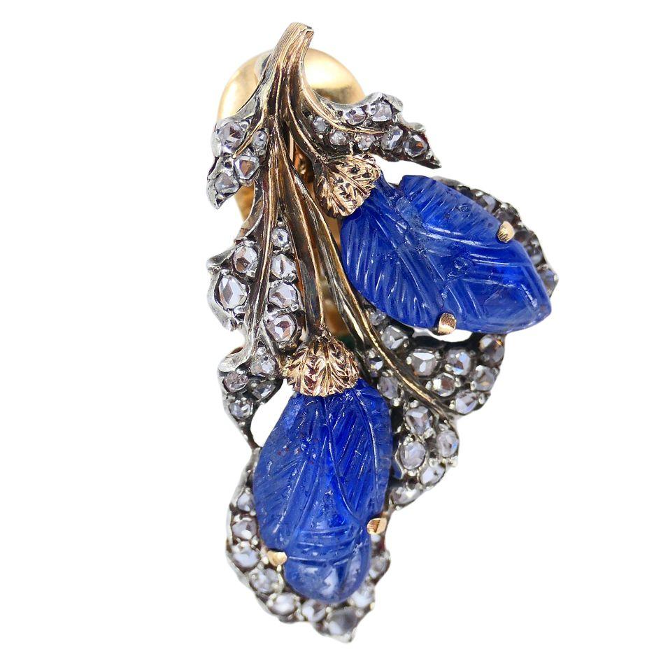 Vintage Mario Buccellati 18k Gold Silver Diamond Sapphire Clip Earrings For Sale 1