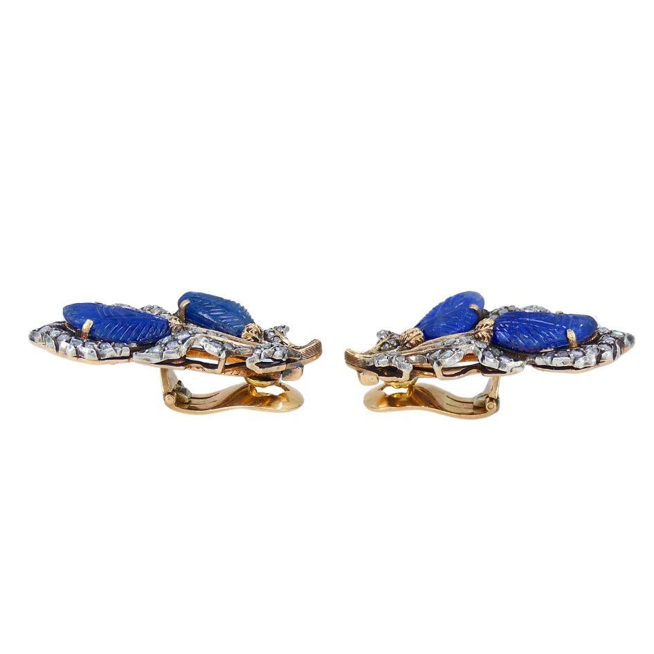 Vintage Mario Buccellati 18k Gold Silver Diamond Sapphire Clip Earrings For Sale 2