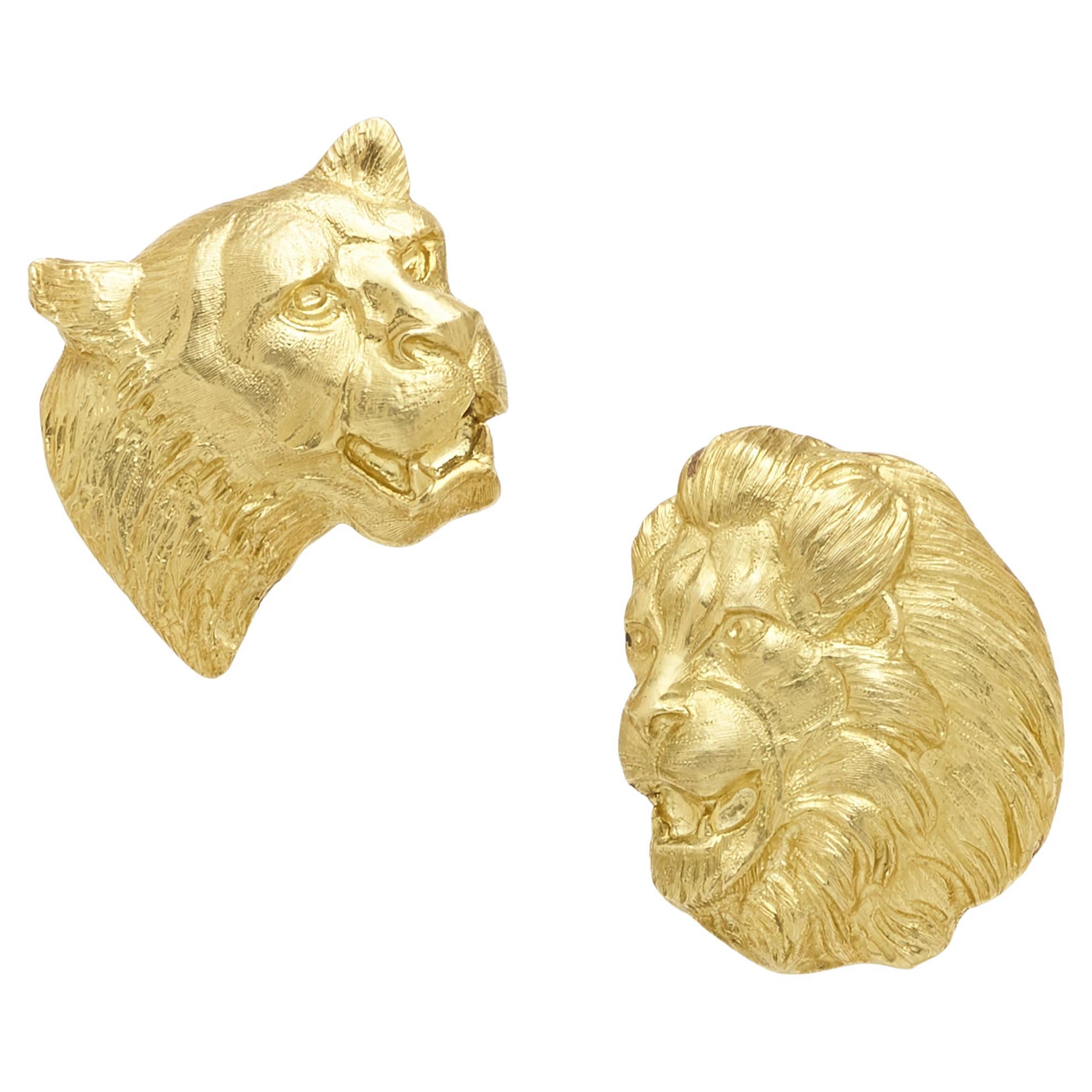 Vintage Mario Buccellati 18k Yellow Gold Lion & Lioness Ear Clips