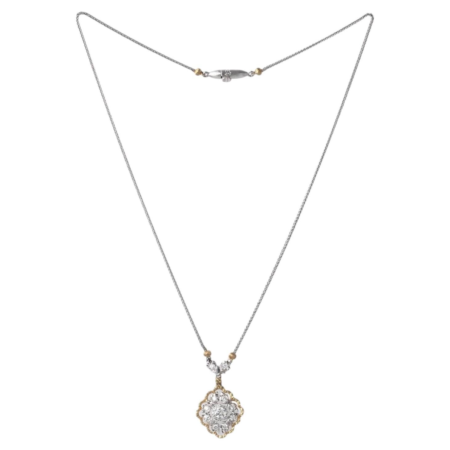 Vintage Mario Buccellati 18KT Gold Diamond Floral Pendant Necklace