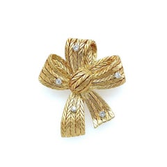 Vintage Mario Buccellati Designer Signed Diamond Gold Bow Brooch Pin