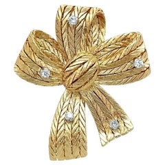 Vintage Mario Buccellati Designer Signed Diamond Gold Bow Brooch Pin