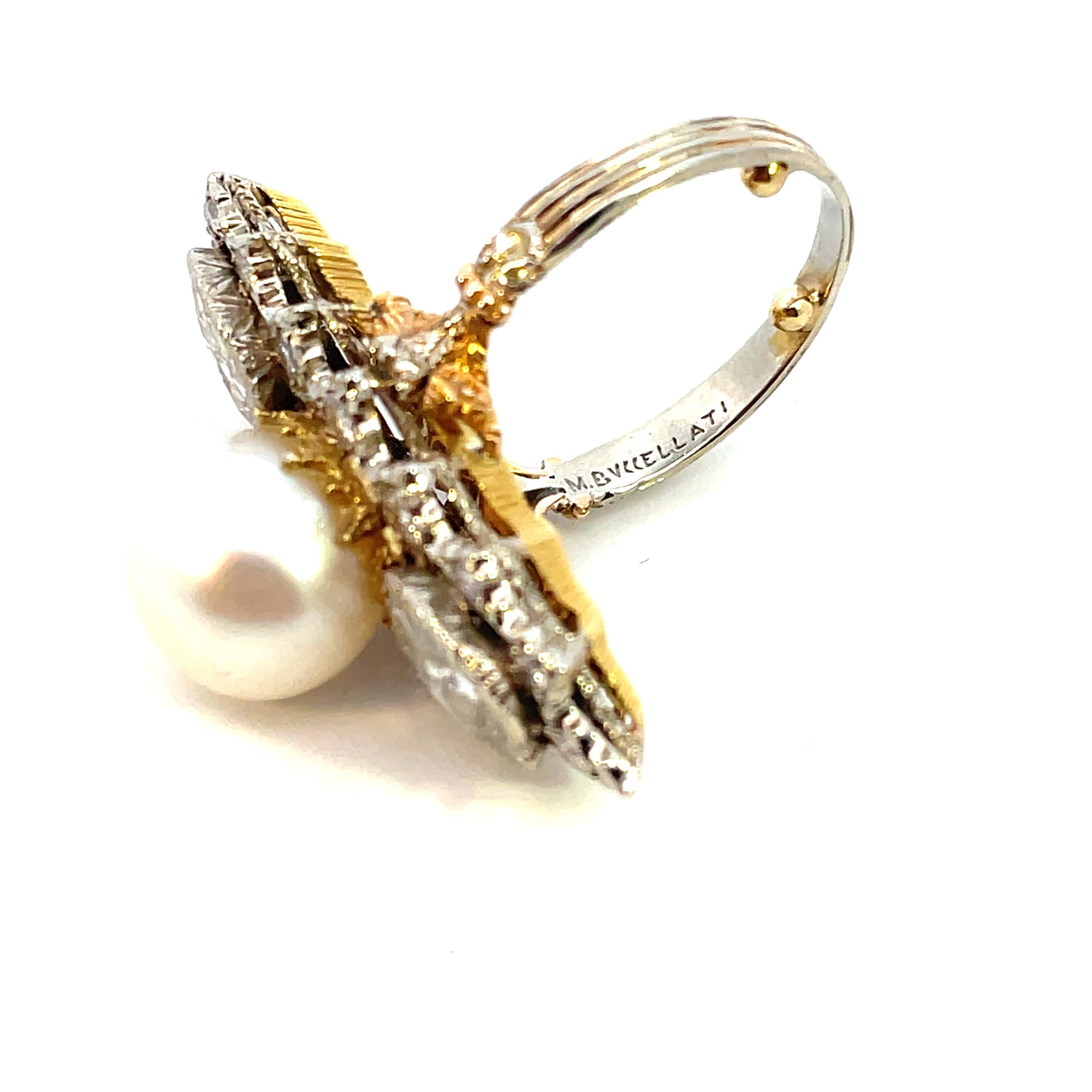 Vintage Mario Buccellati Diamant- und Perlenring im Zustand „Hervorragend“ in Milano, IT