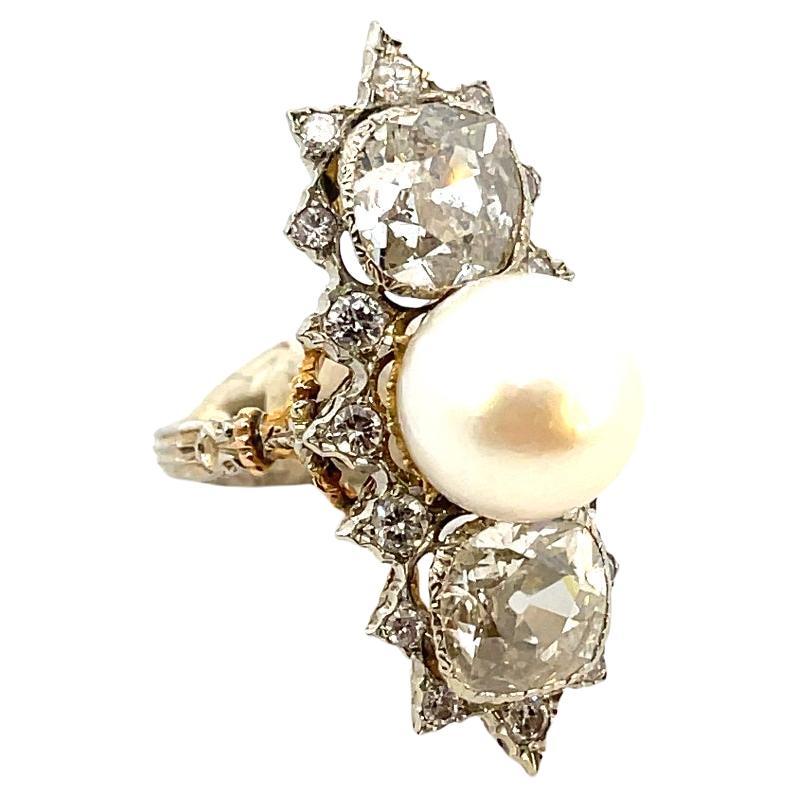 Vintage Mario Buccellati Diamond and Pearl Ring For Sale
