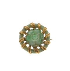 Vintage Mario Buccellati Gold and Jadeite Flower Brooch – Engraved Floral Design