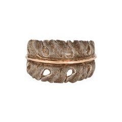 Vintage Mario Buccellati Leaf Cuff Ring Sterling Silver 18k Gold Italy