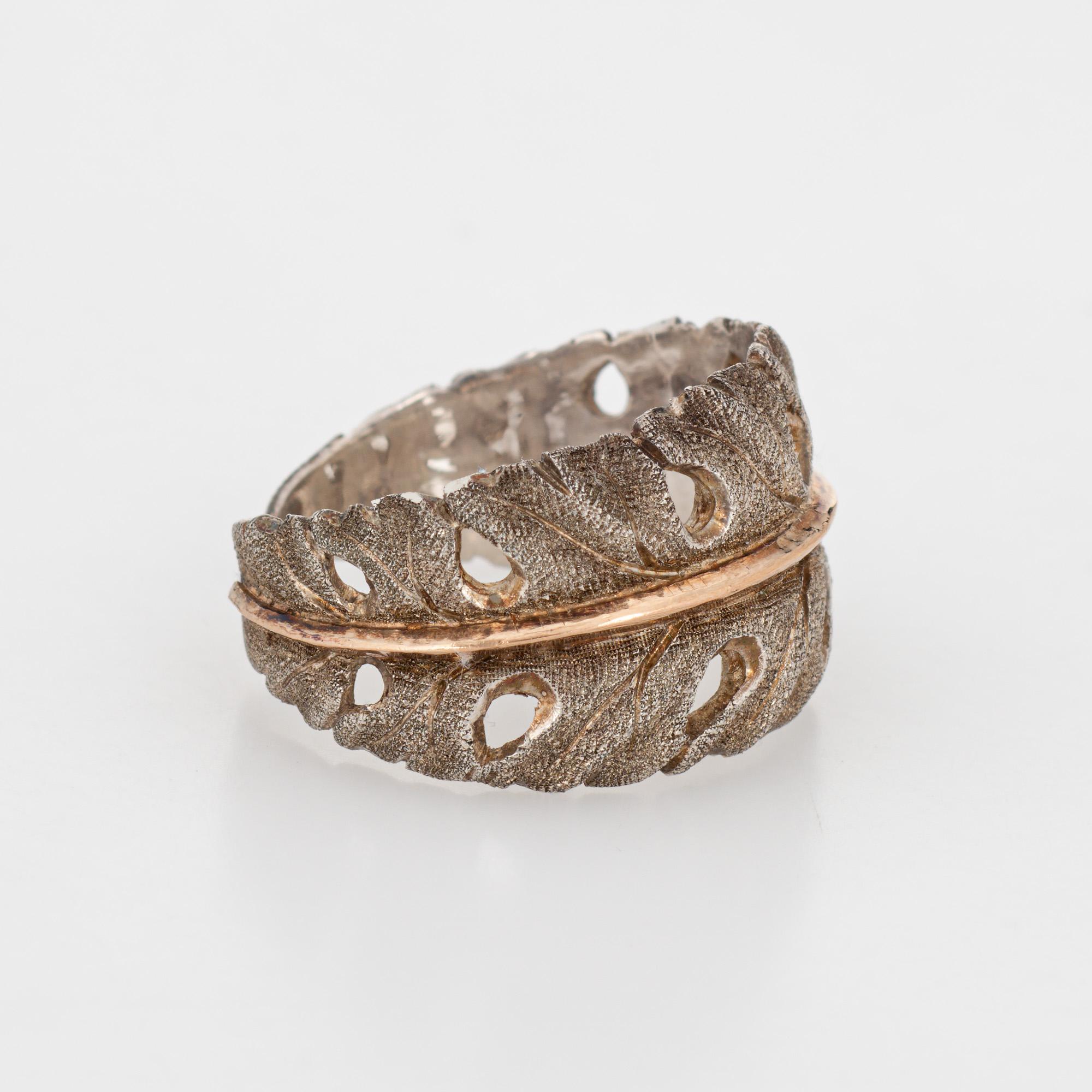 Retro Vintage Mario Buccellati Leaf Cuff Ring Sterling Silver 18k Gold Italy