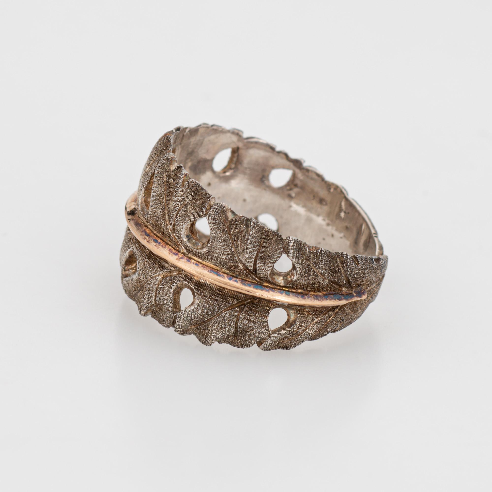 Vintage Mario Buccellati Leaf Cuff Ring Sterling Silver 18k Gold Italy In Good Condition In Torrance, CA