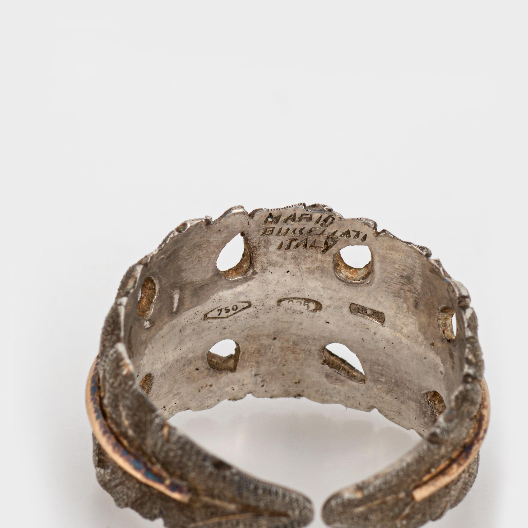 Vintage Mario Buccellati Leaf Cuff Ring Sterling Silver 18k Gold Italy 2