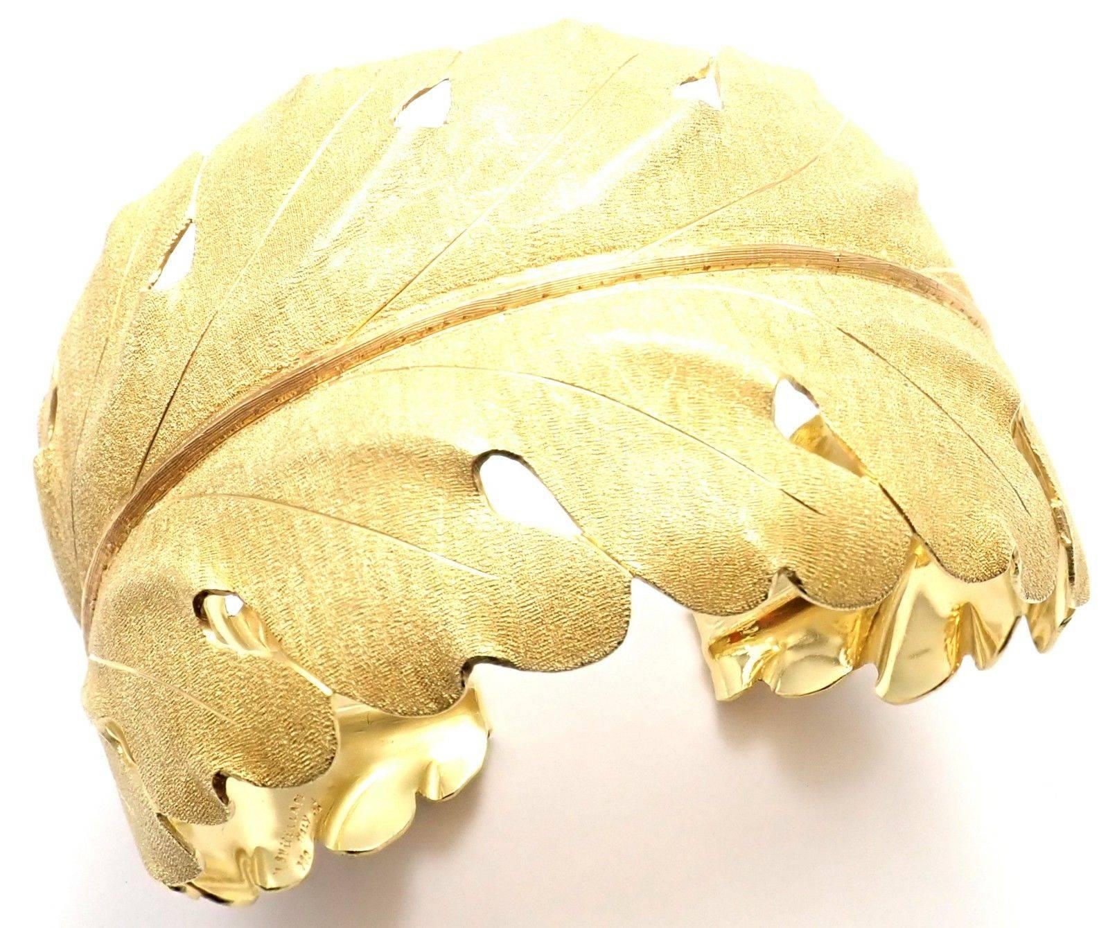Vintage Mario Buccellati Leaf Motif Yellow Gold Wide Cuff Bracelet 6
