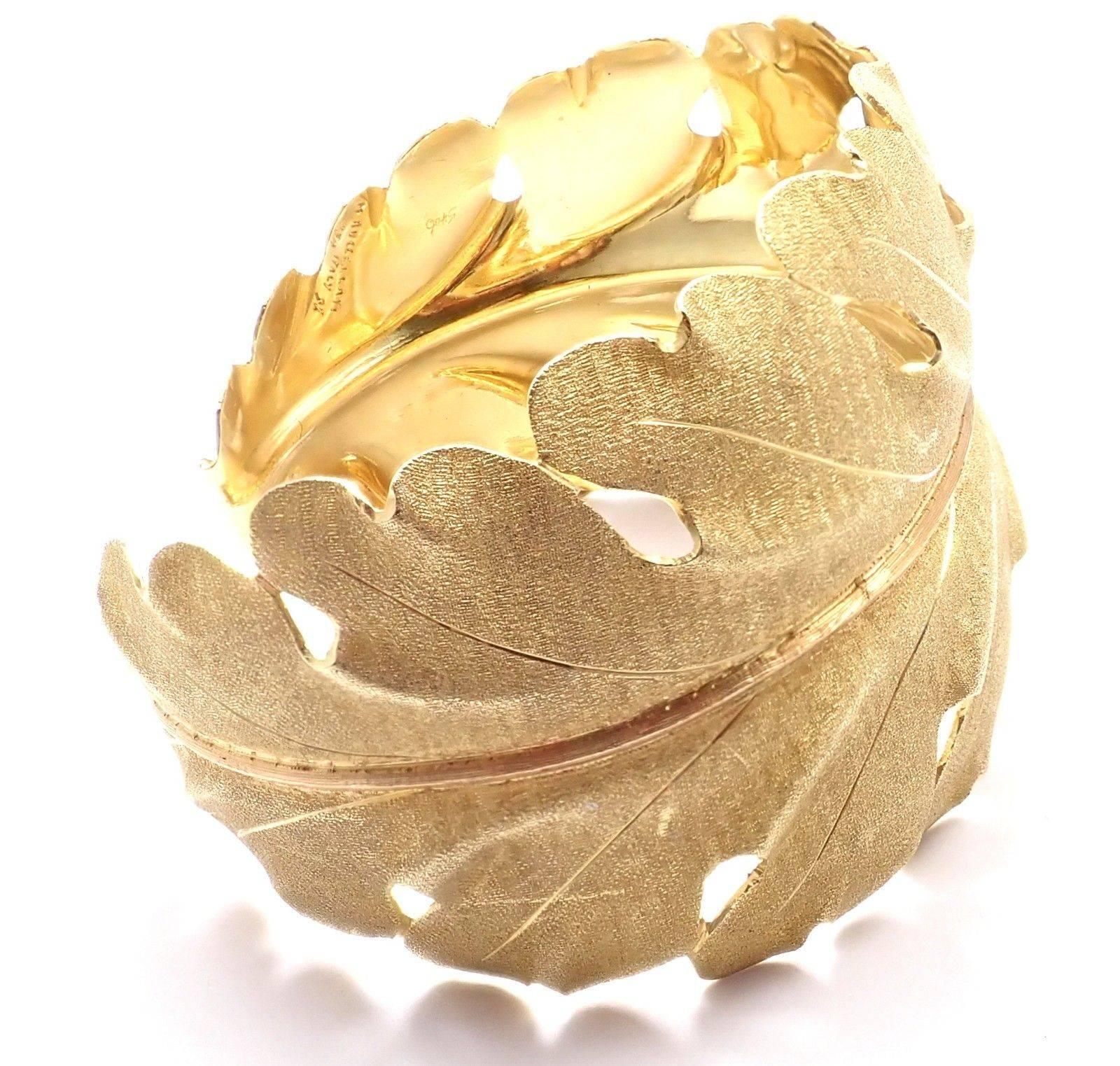 Women's or Men's Vintage Mario Buccellati Leaf Motif Yellow Gold Wide Cuff Bracelet