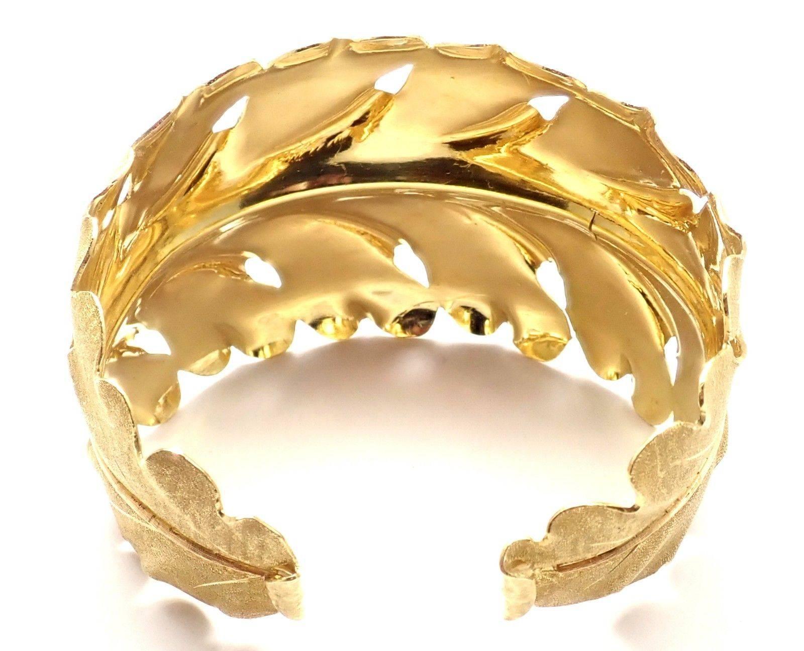 Vintage Mario Buccellati Leaf Motif Yellow Gold Wide Cuff Bracelet 1