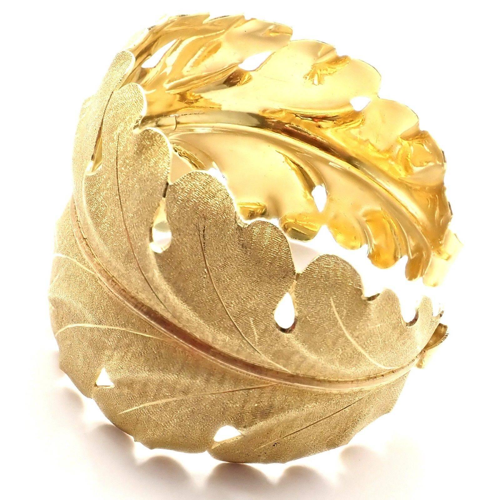 Vintage Mario Buccellati Leaf Motif Yellow Gold Wide Cuff Bracelet 2