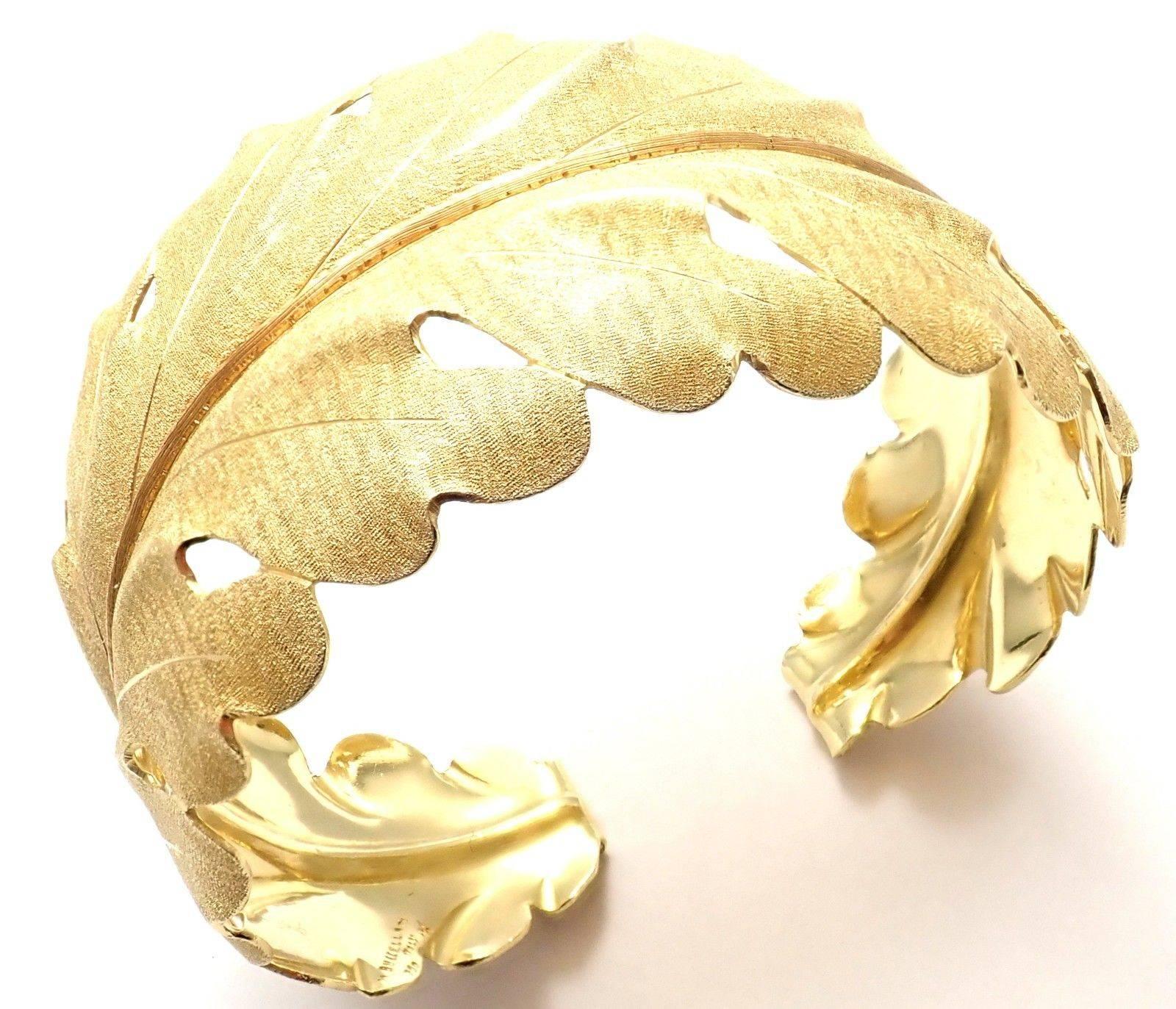 Vintage Mario Buccellati Leaf Motif Yellow Gold Wide Cuff Bracelet 3