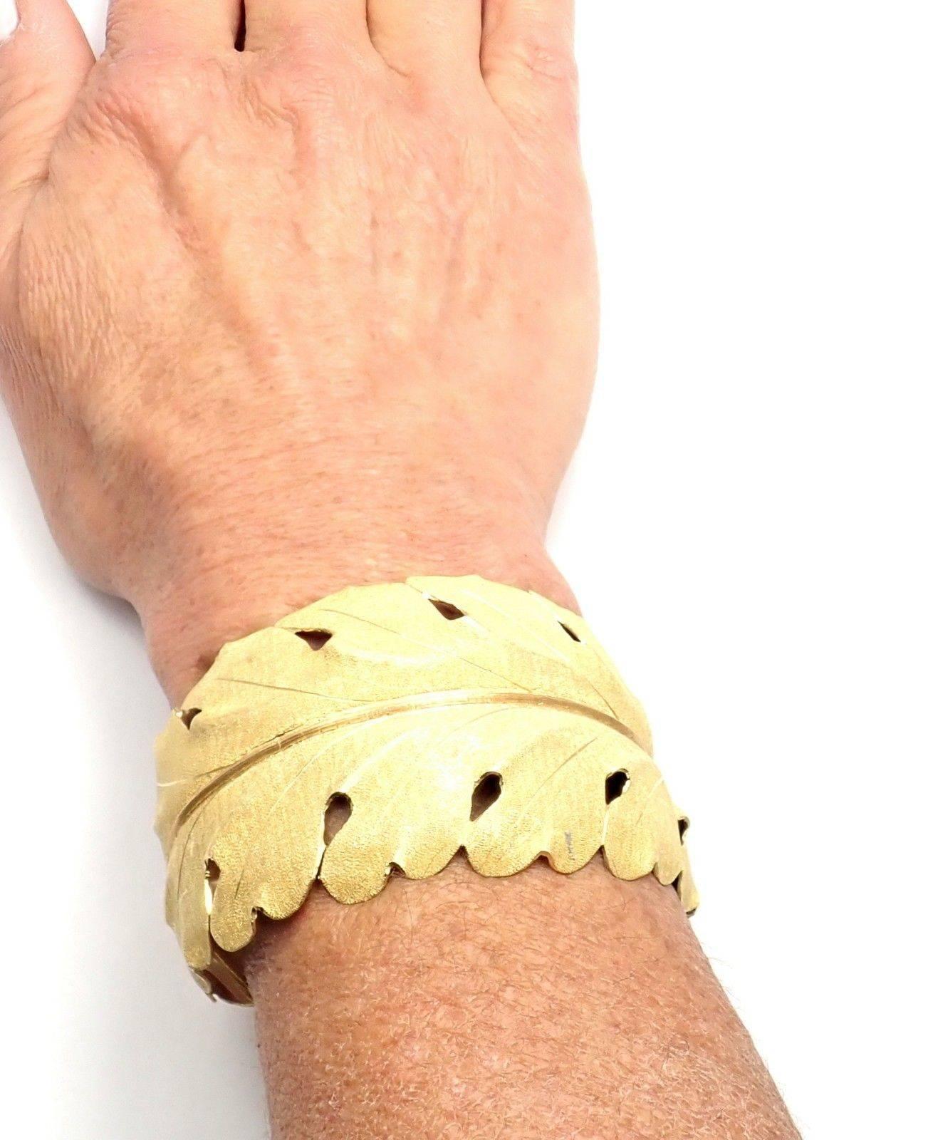 Vintage Mario Buccellati Leaf Motif Yellow Gold Wide Cuff Bracelet 4