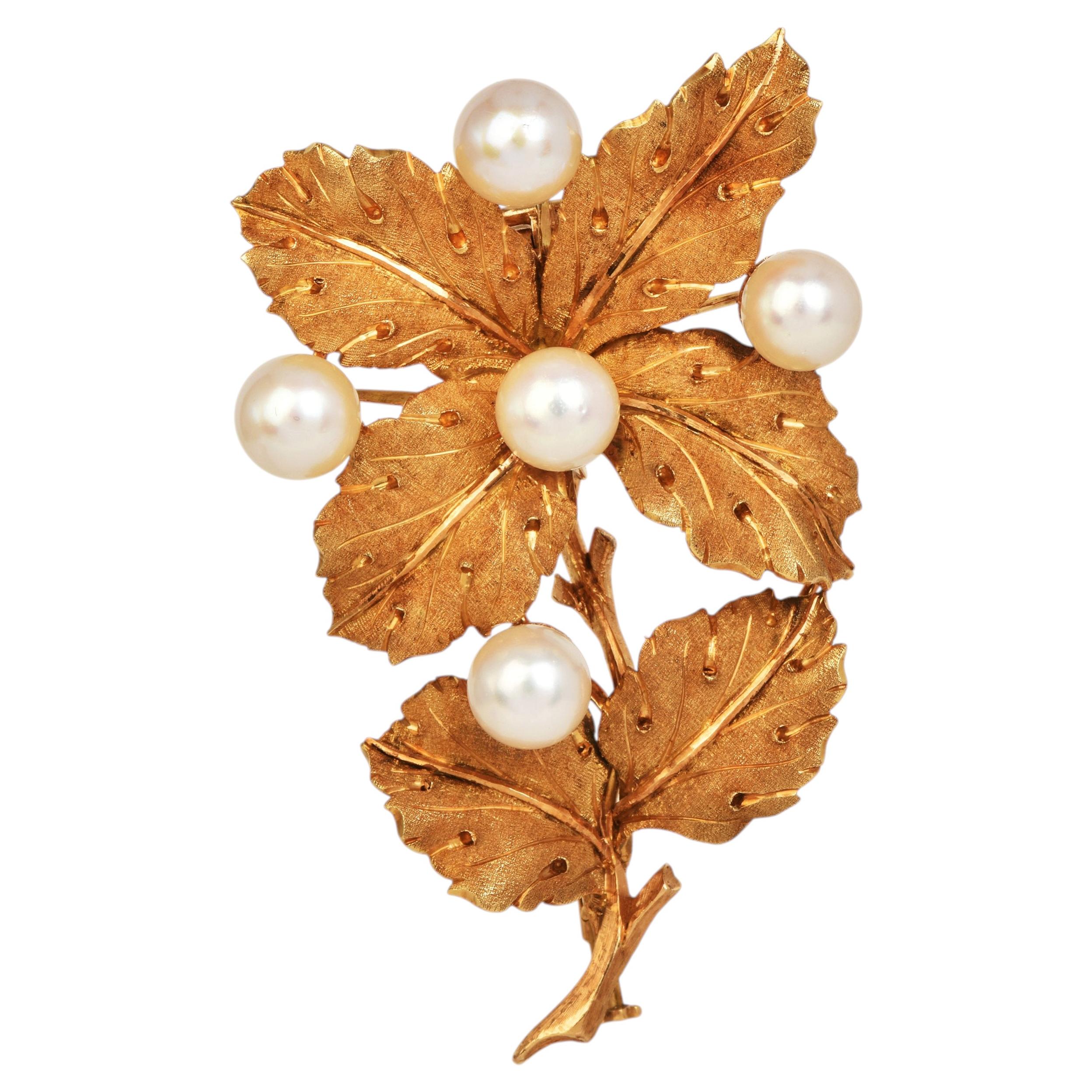 Vintage Mario Buccellati Pear 18K Gold Four Leaf Brooch