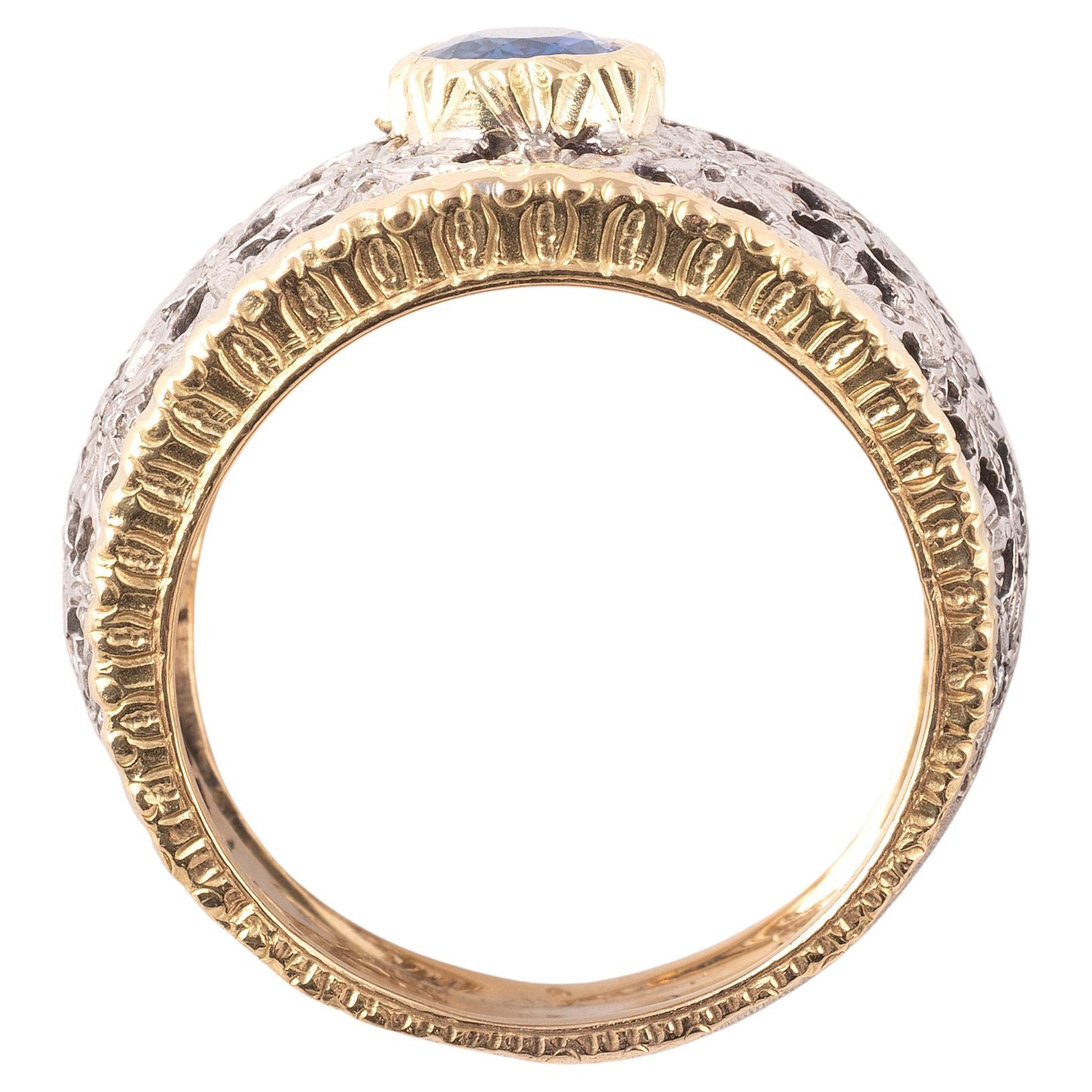 Vintage By Mario Buccellati Saphir und Diamant Ring (Retro) im Angebot