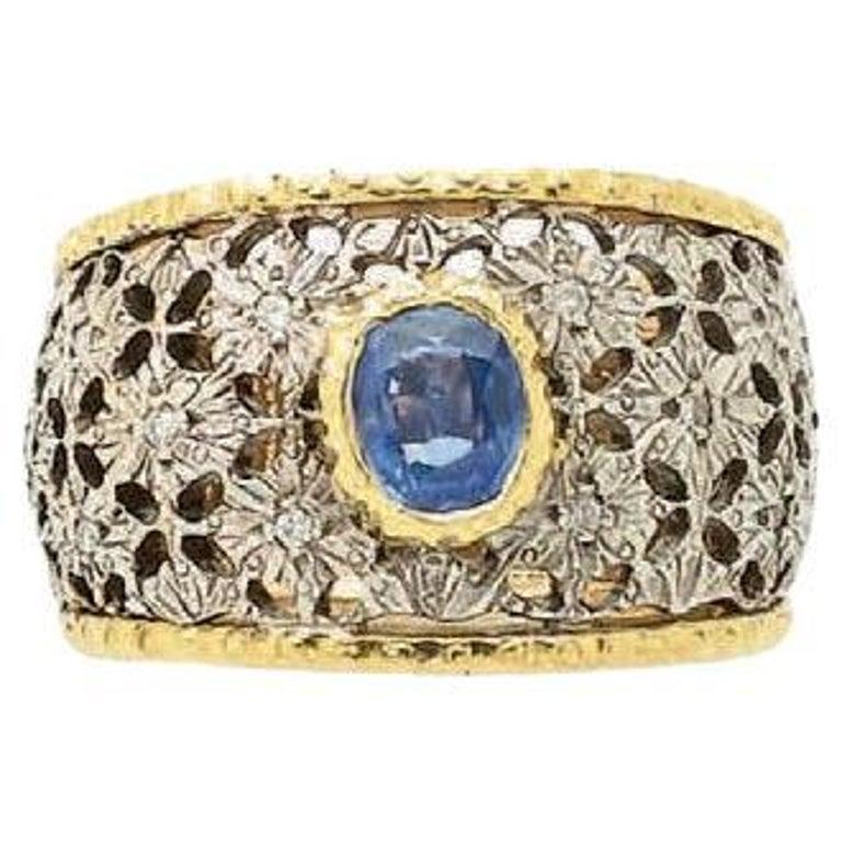 Oval Cut Vintage Mario Buccellati Sapphire And Diamond Ring For Sale