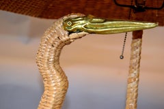 Vintage Mario Lopez Torres Egret Wicker, Rattan Table Lamp, 1974
