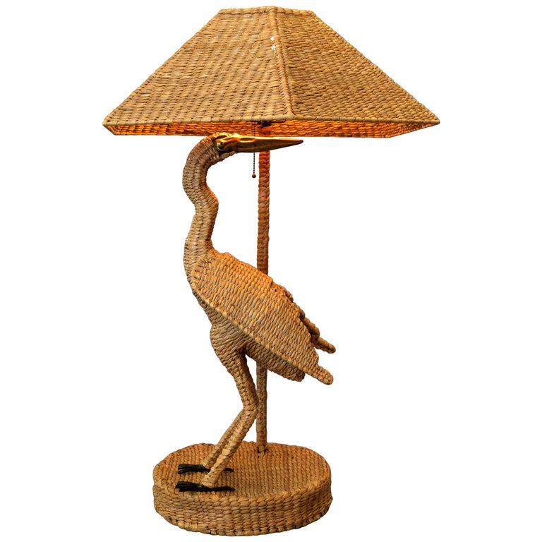 Vintage Mario Lopez Torres Egret Wicker Rattan Table Lamp 1974 At 1stdibs