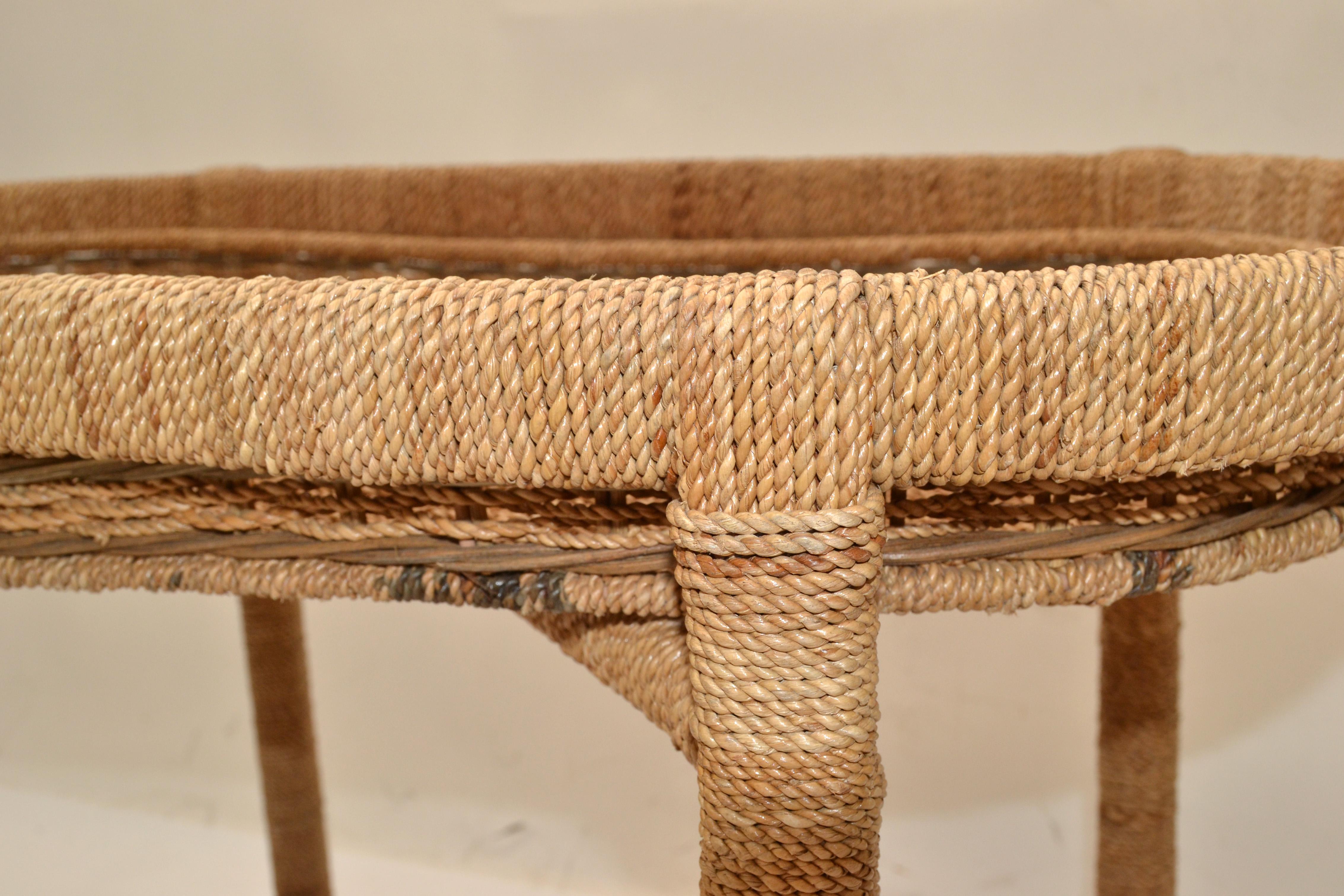 Vintage Mario Lopez Torres Style Rope Wicker Rattan Serving, Bar Cart Tray Table For Sale 2