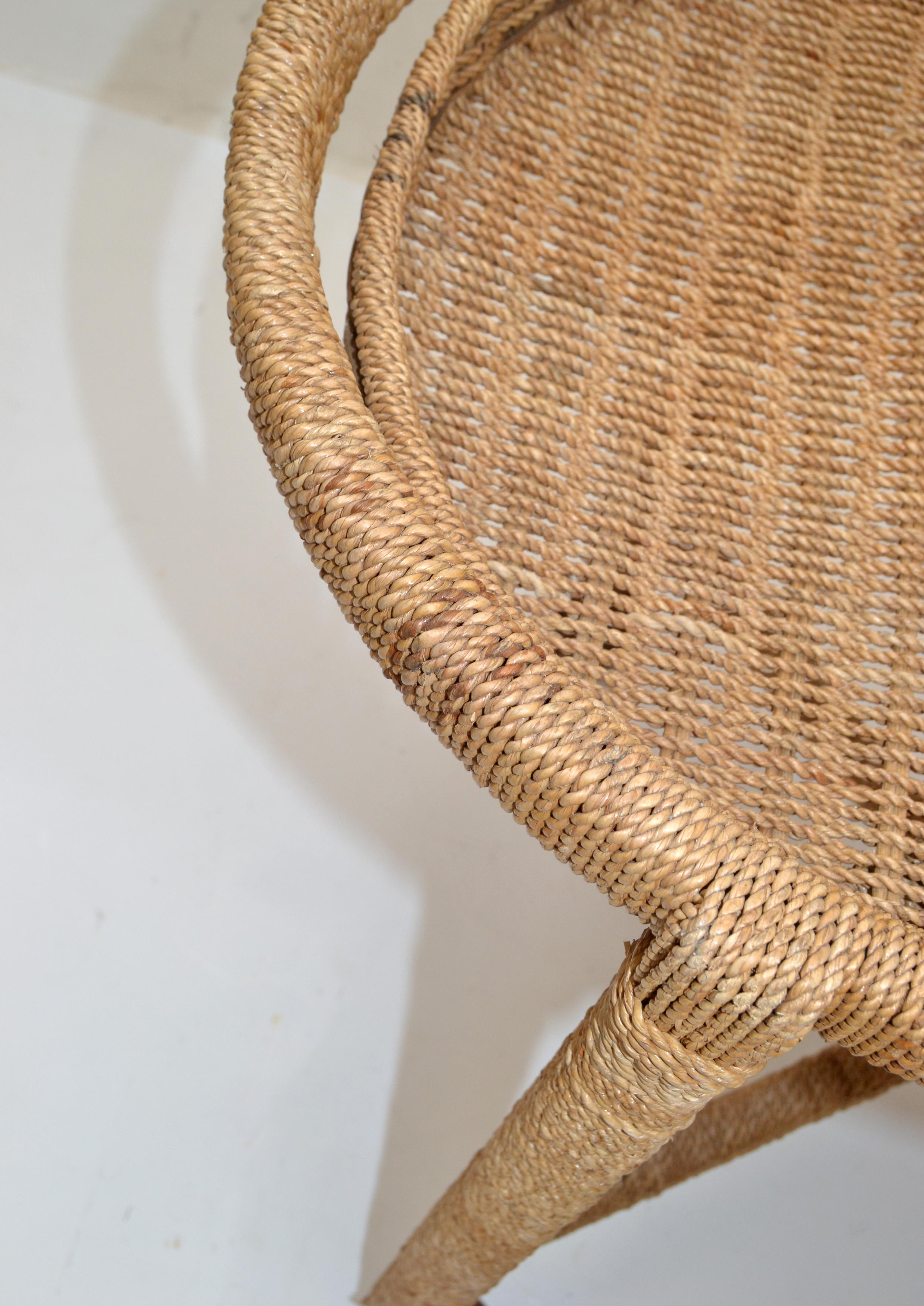 Vintage Mario Lopez Torres Style Rope Wicker Rattan Serving, Bar Cart Tray Table For Sale 3