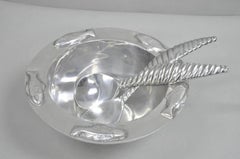 Vintage Mariposa Brillante Mid Century Modern Aluminum Fish Salad Bowl w Utensil