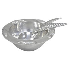Vintage Mariposa Brillante Mid Century Modern Aluminum Fish Salad Bowl w Utensil
