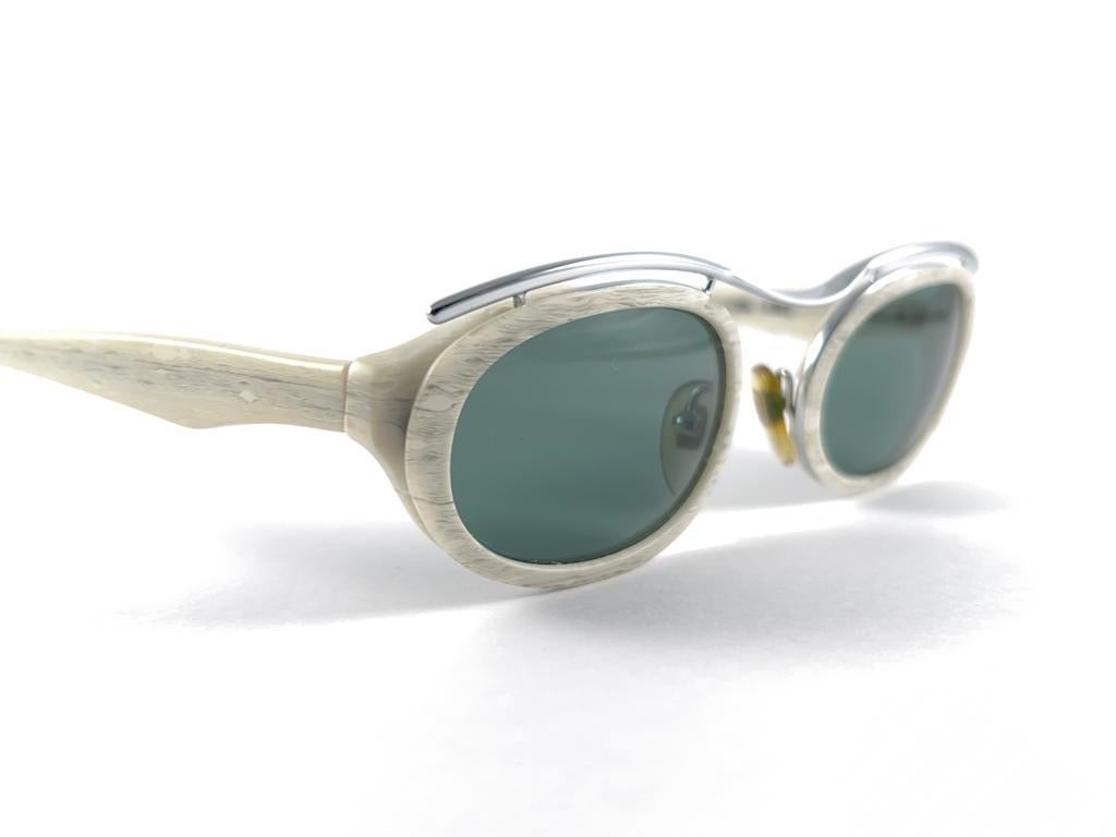 Gray Vintage Marithe Francois Girbaud Oval Green Lenses 1980's Sunglasses France