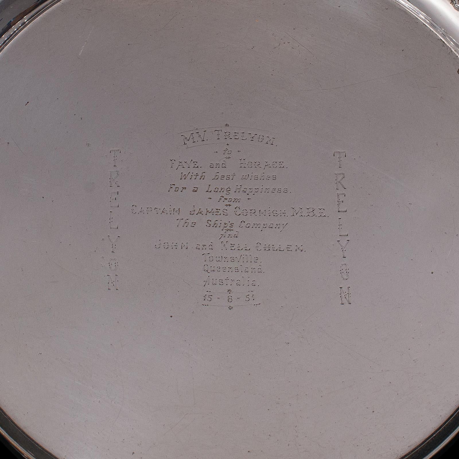 British Vintage Maritime Commemorative Salver, Display Tray, Engraved, Merchant Navy For Sale