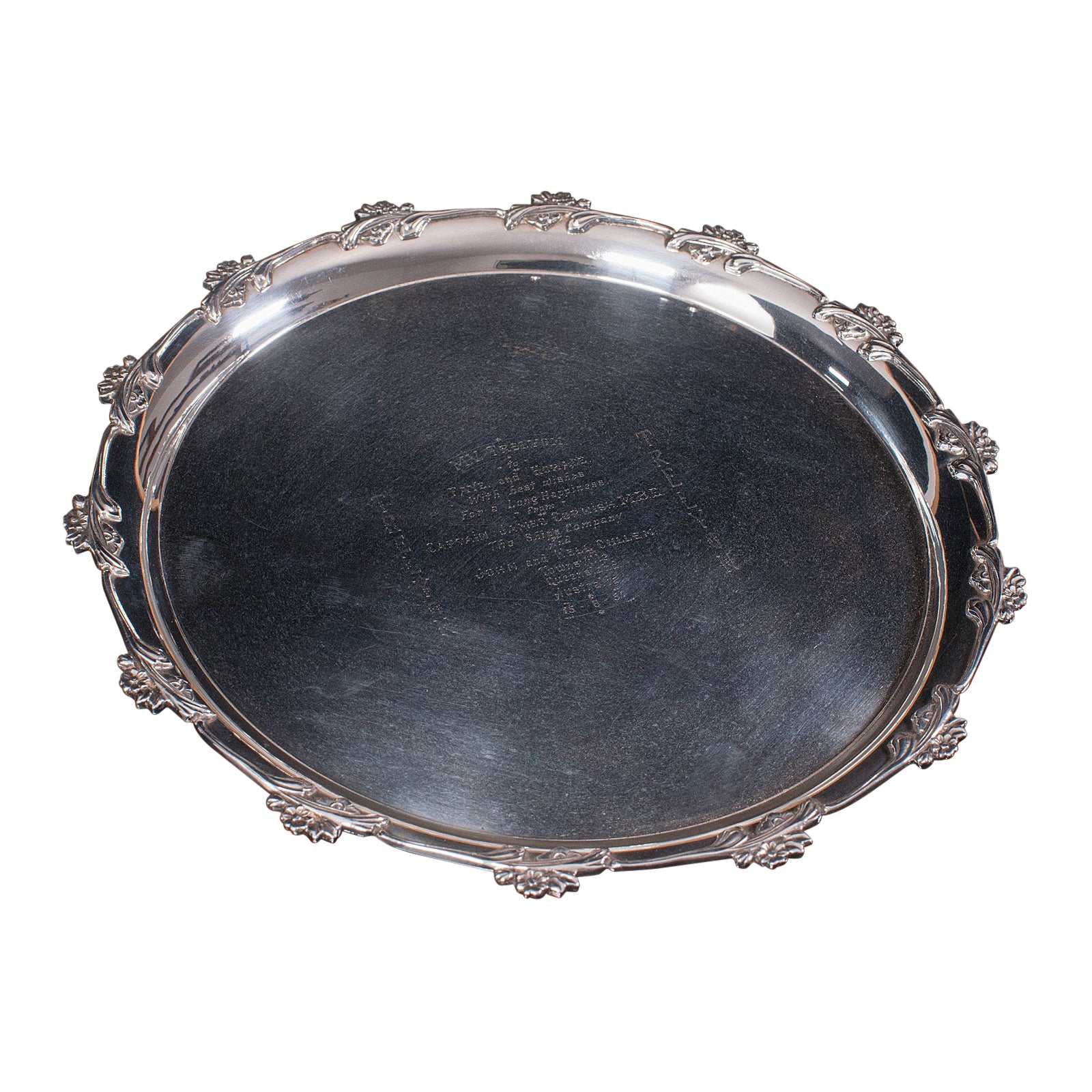 Vintage Maritime Commemorative Salver, Display Tray, Engraved, Merchant Navy For Sale