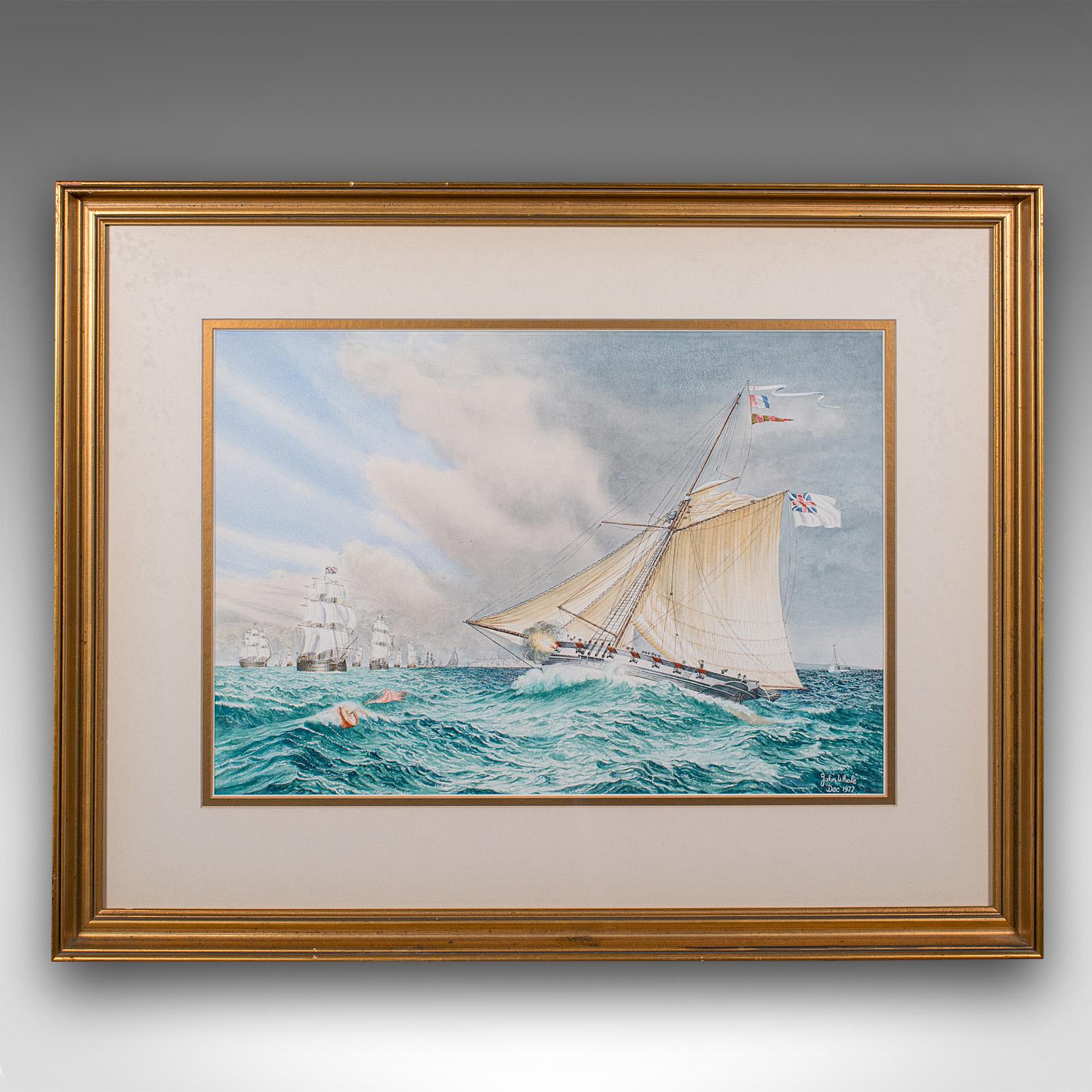 
Si tratta di un dipinto marittimo d'epoca. Un acquerello inglese incorniciato di interesse nautico di John Whale, risalente alla fine del XX secolo.

Immagini marittime storiche con ottimi colori
Presenta una patina invecchiata di grande