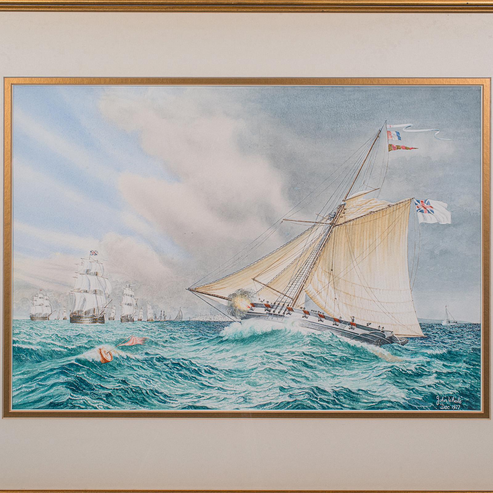 Mid-Century moderno Dipinto marittimo d'epoca, inglese, acquerello incorniciato, arte nautica, John Whale in vendita