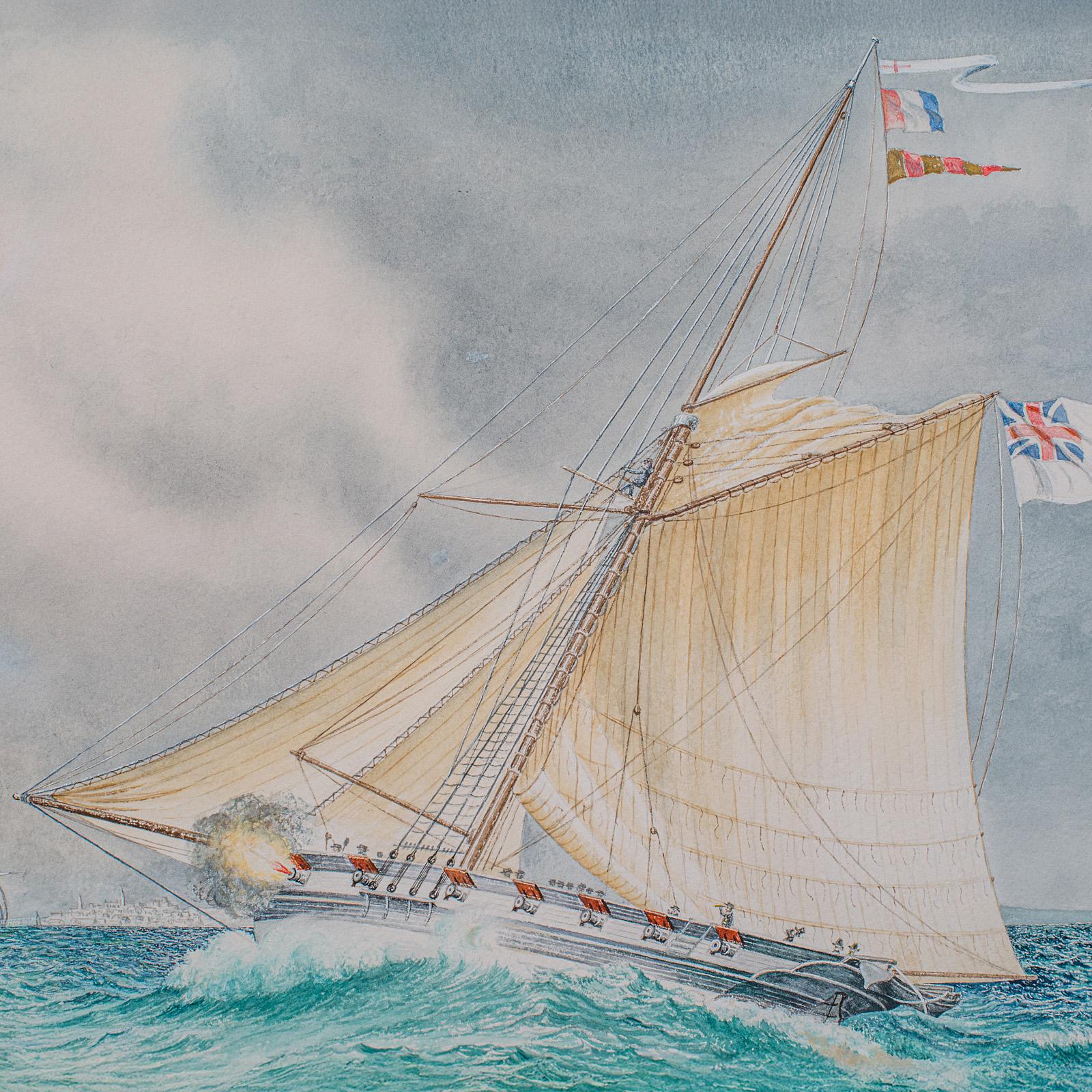 Britannico Dipinto marittimo d'epoca, inglese, acquerello incorniciato, arte nautica, John Whale in vendita