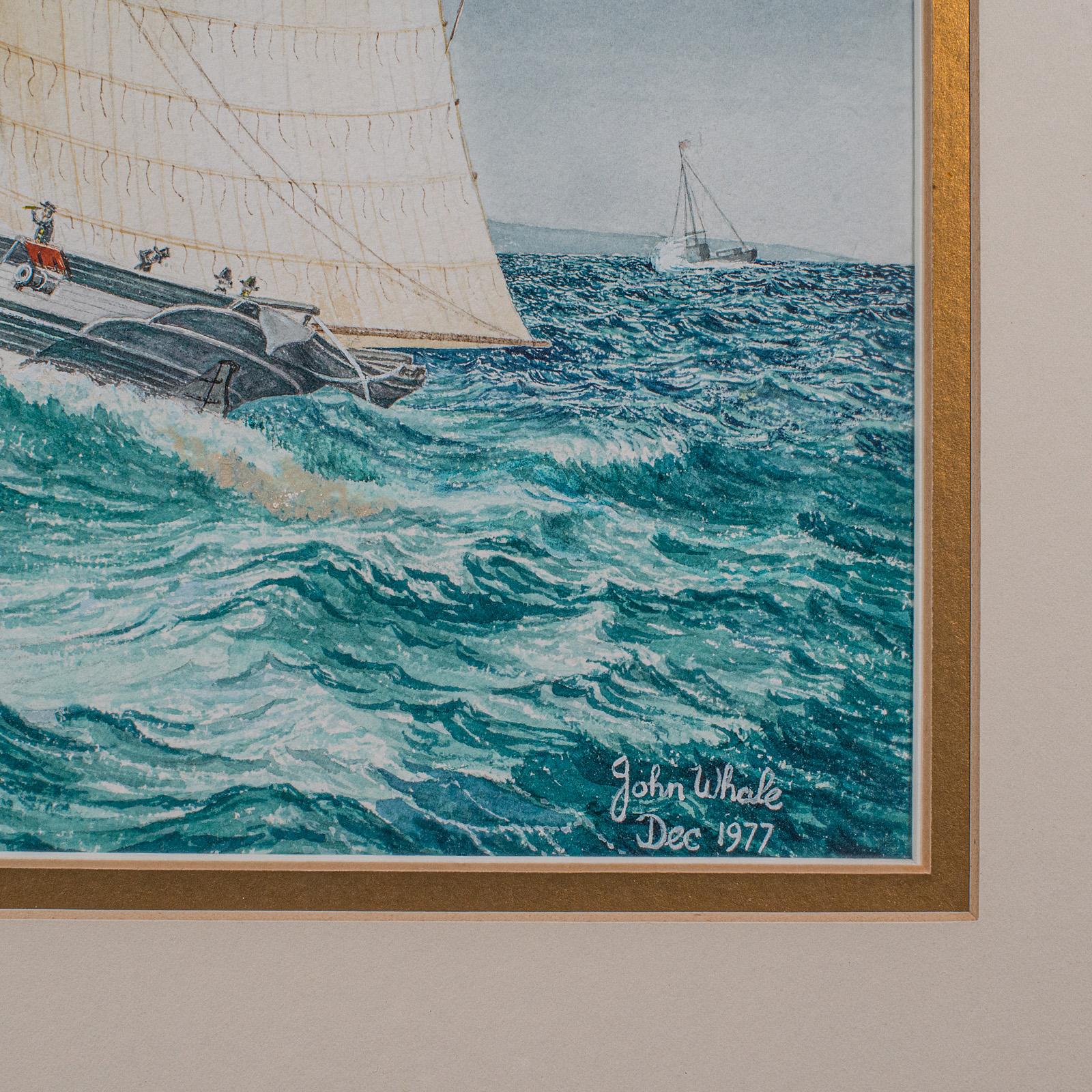 XX secolo Dipinto marittimo d'epoca, inglese, acquerello incorniciato, arte nautica, John Whale in vendita