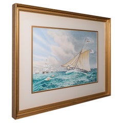 Peinture maritime vintage anglaise, aquarelle encadrée, art nautique, John Whale