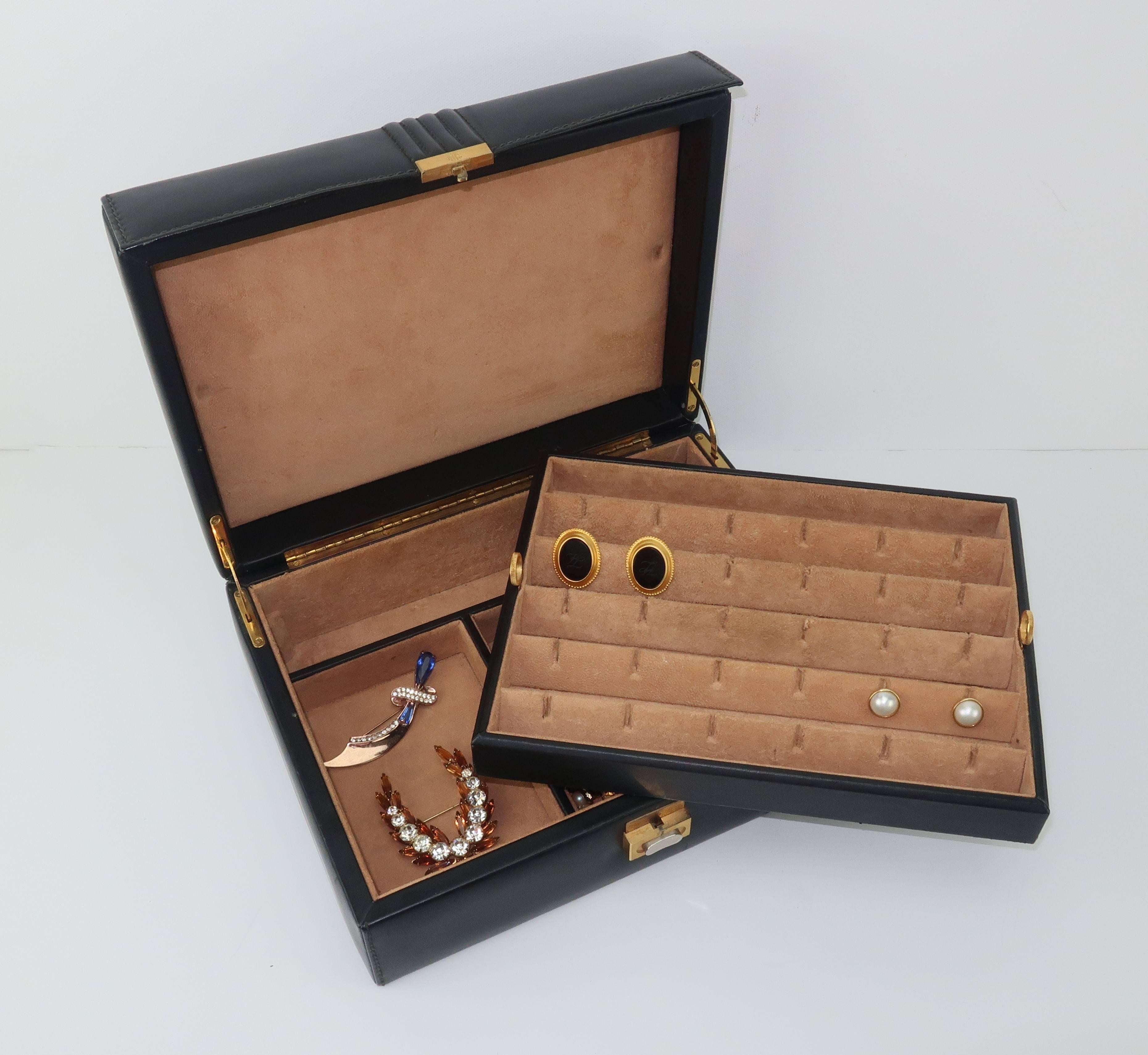 Women's or Men's Mark Cross Vintage Black Leather Jewelry Box