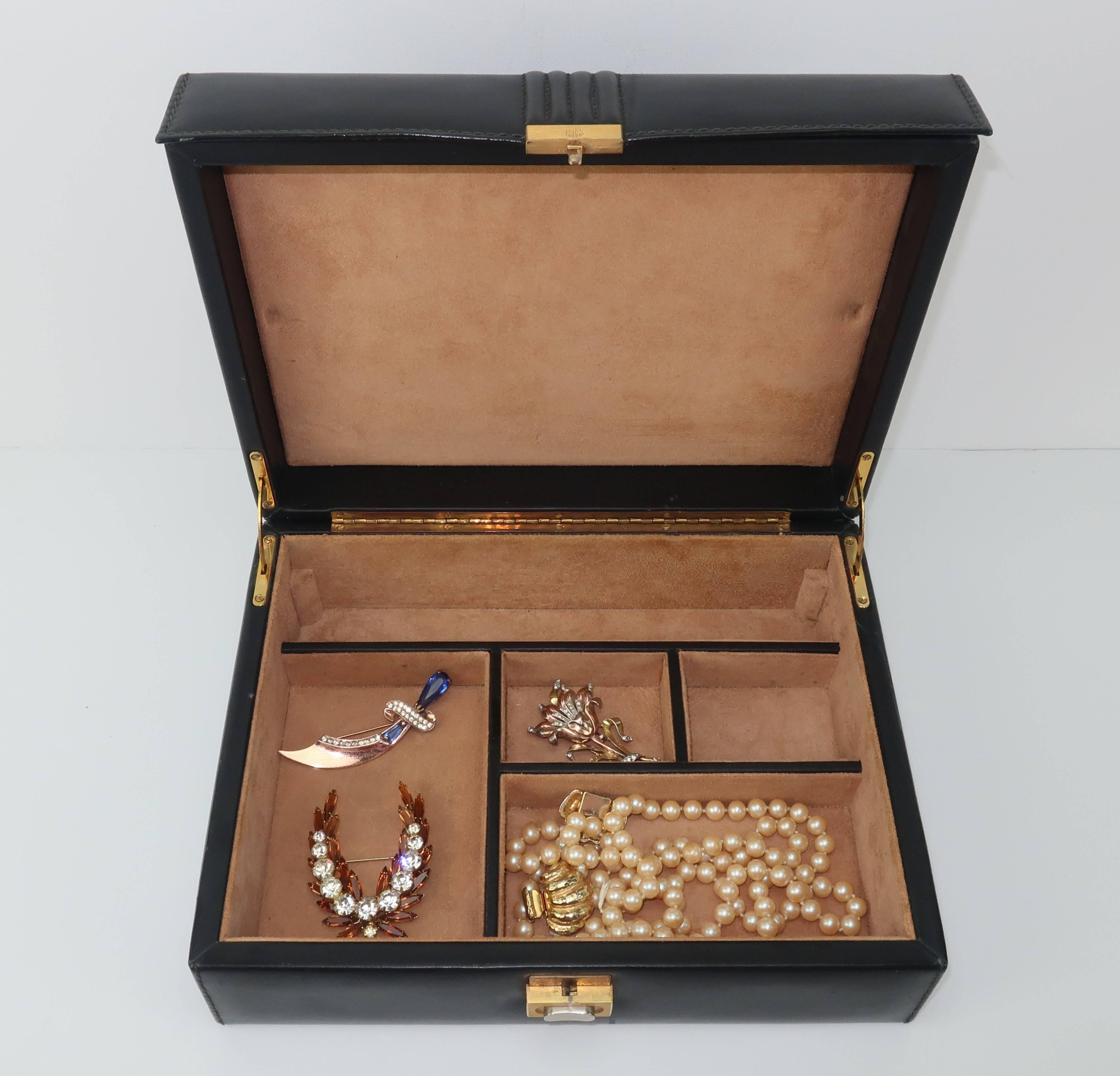 Mark Cross Vintage Black Leather Jewelry Box 1