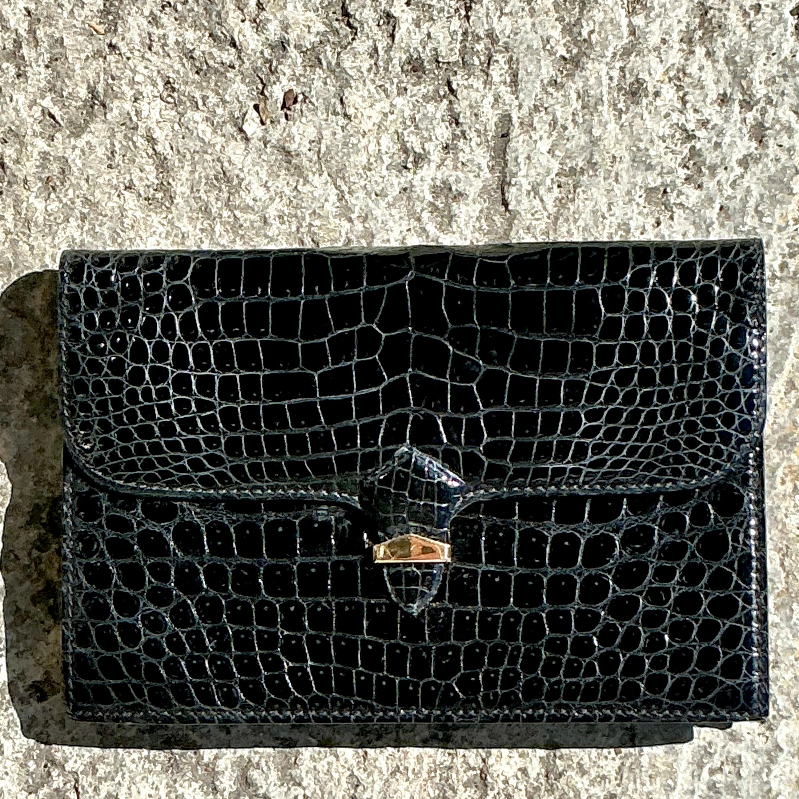 Women's or Men's Vintage Mark Cross England Crocodile Clutch For Sale