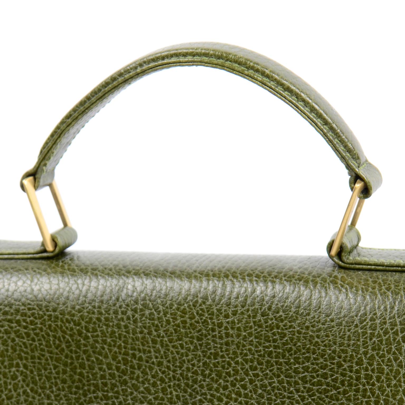 Vintage Mark Cross Green Pebble Leather Top Handle or Shoulder Bag 2