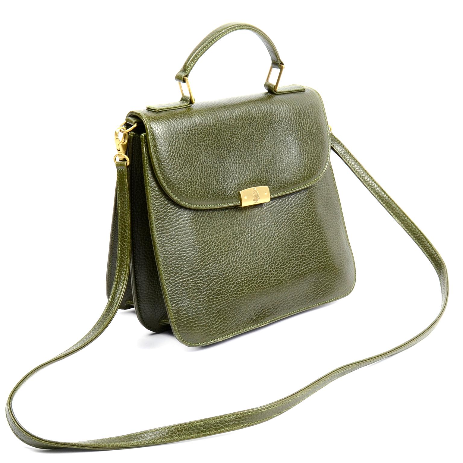 Gray Vintage Mark Cross Green Pebble Leather Top Handle or Shoulder Bag