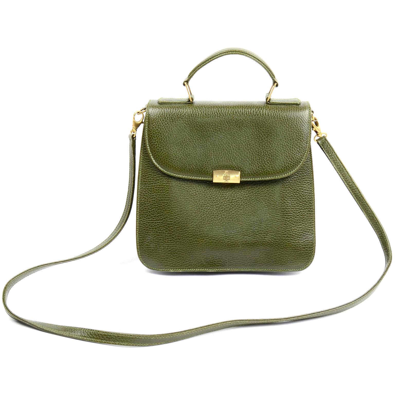 Vintage Mark Cross Green Pebble Leather Top Handle or Shoulder Bag In Excellent Condition In Portland, OR
