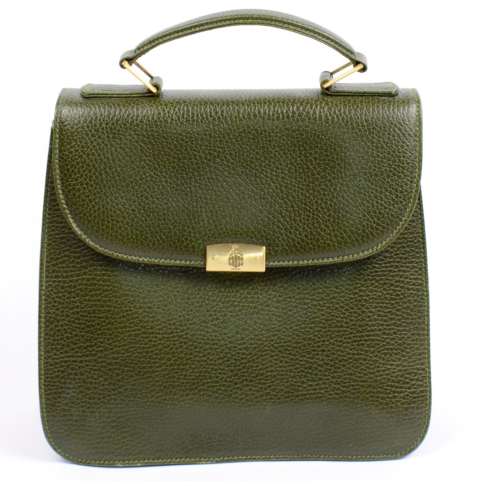 Women's Vintage Mark Cross Green Pebble Leather Top Handle or Shoulder Bag