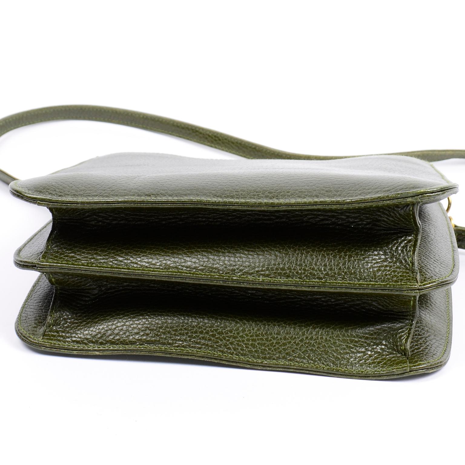 Vintage Mark Cross Green Pebble Leather Top Handle or Shoulder Bag 1