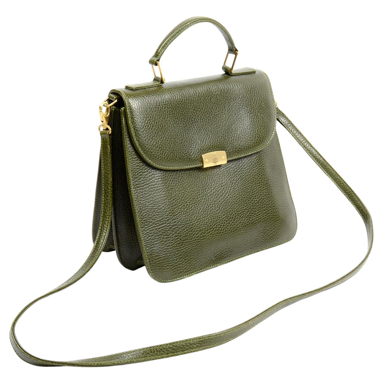 Vintage Mark Cross Green Pebble Leather Top Handle or Shoulder Bag